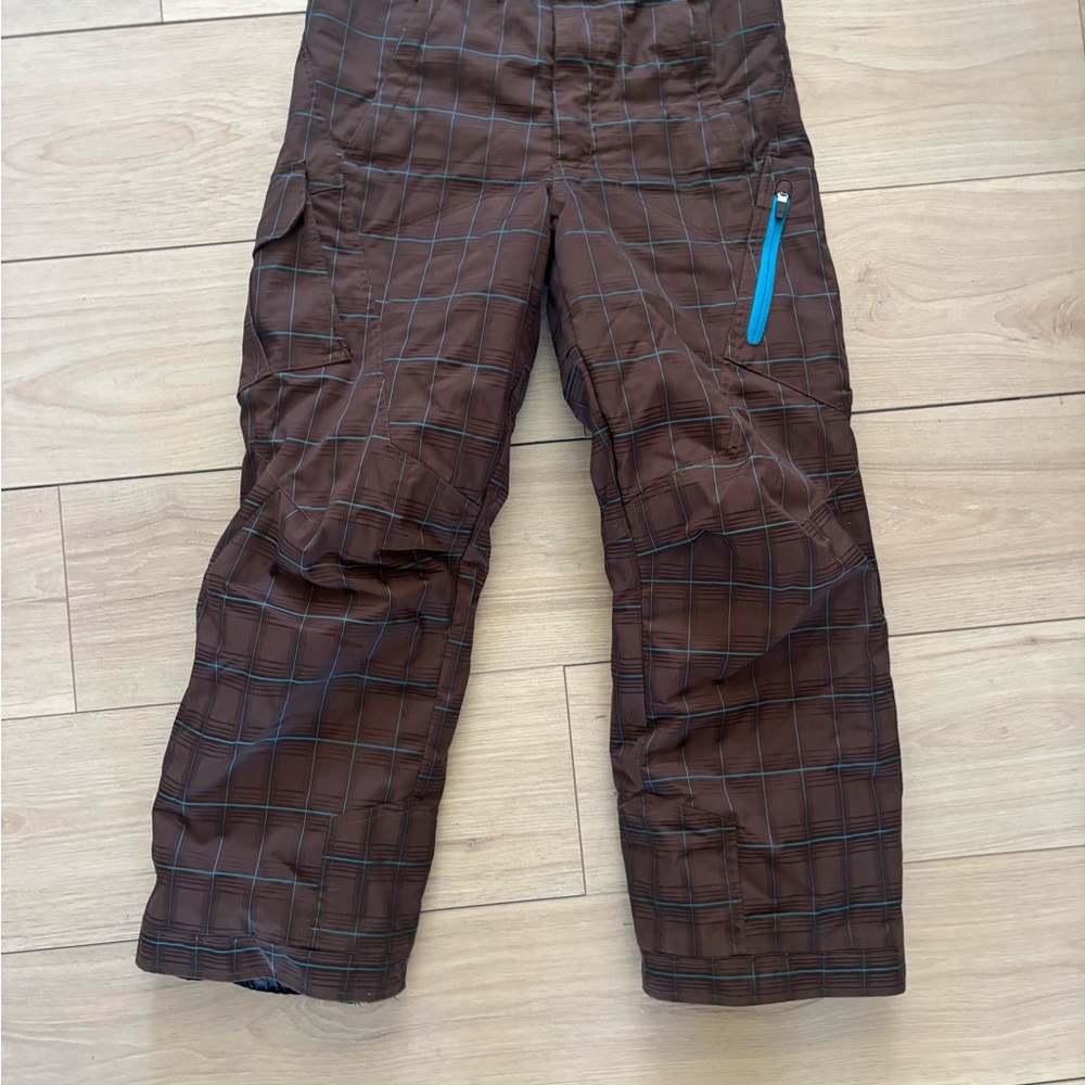 Obermeyer Brown Kids ski snowboard pants with Blue Accents
